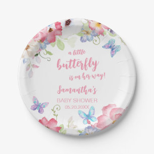 Floral Little Butterfly Baby Shower Paper Plate