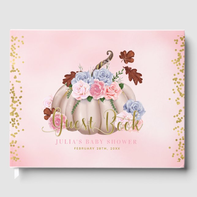Floral Little Pumpkin Girl Baby Shower Baby Shower Guest Book (Front)