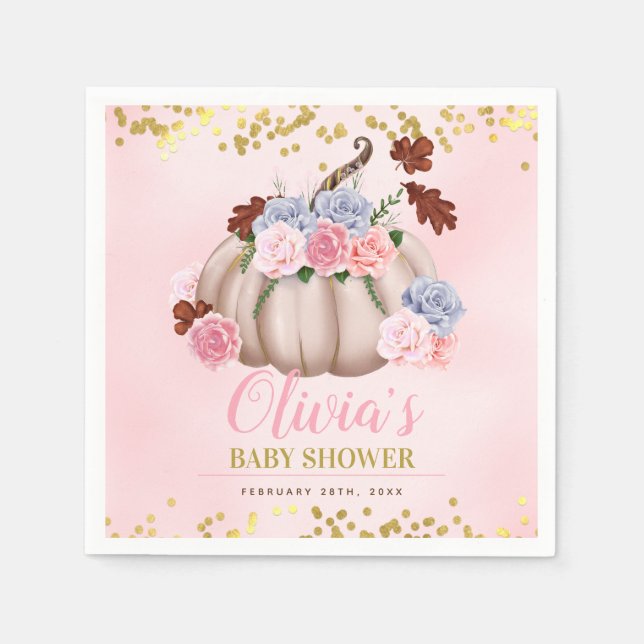 Floral Little Pumpkin Girl Baby Shower Napkin (Front)