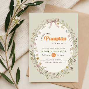 Floral Little Pumpkin Pink Bow Baby Shower Invitation