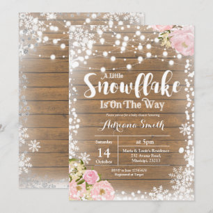 Floral little snowflake is on the way baby shower invitation