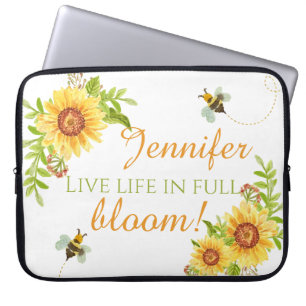 Floral Live Life In Full Bloom Personalized Laptop Sleeve