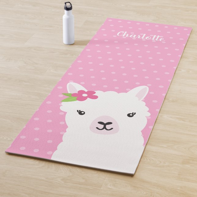 Floral Llama Alpaca Pink Personalized Name Yoga Mat (In Situ)