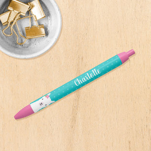 Floral Llama Alpaca Teal Personalized Black Ink Pen