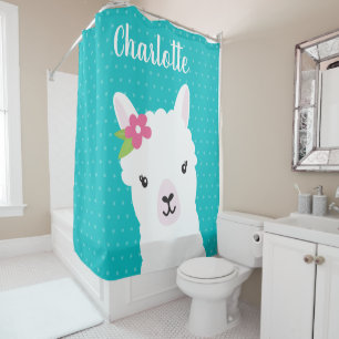 Floral Llama Alpaca Teal Personalized Kids