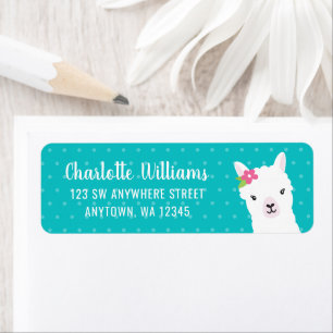 Floral Llama Alpaca Teal Return Address