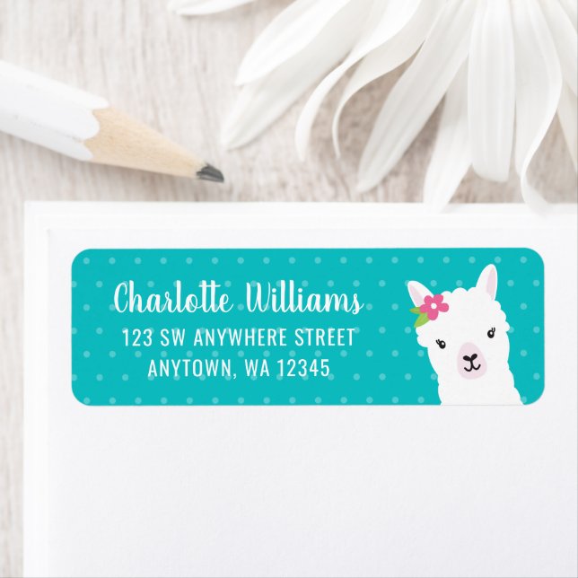 Floral Llama Alpaca Turquoise Adresse de retour (En situation)