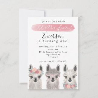 Floral Llama birthday party invitation