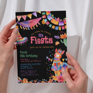 Floral Llama Cactus Mexican Fiesta Kids Birthday  Invitation