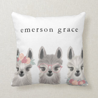 Floral Llama Name Throw pillow