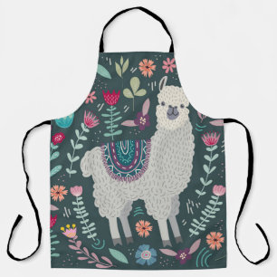Floral Llama: Vintage Hand-Drawn Doodles Apron