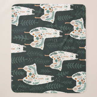 Floral Llamas Cute Vintage Texture Sherpa Blanket