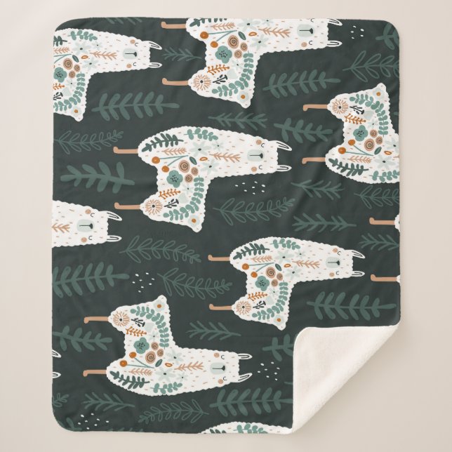 Floral Llamas Cute Vintage Texture Sherpa Blanket (Front)