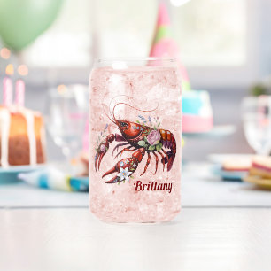 Floral Lobster Crawfish Art Custom Can Glass