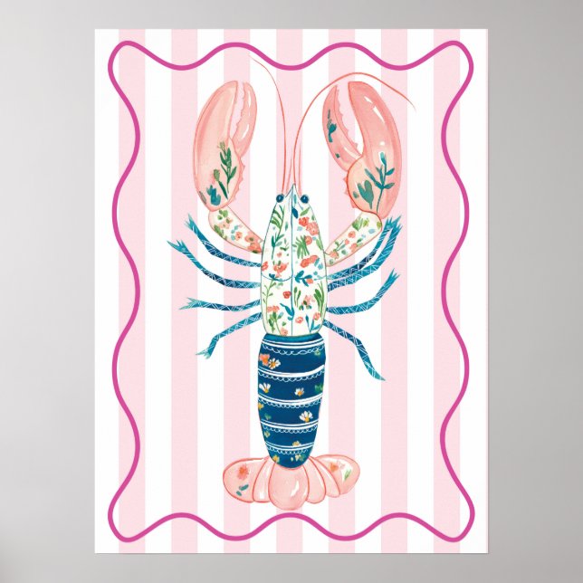 floral lobster funky wall art poster (Front)