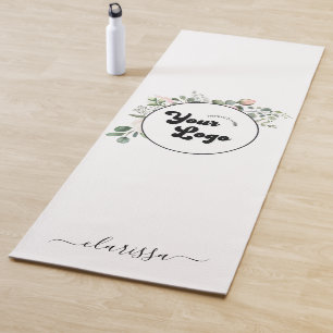Floral Logo Custom Company Business & Name Elegant Yoga Mat
