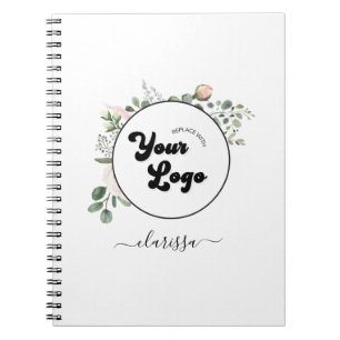 Floral Logo Custom Company Business & Name Girly Notebook