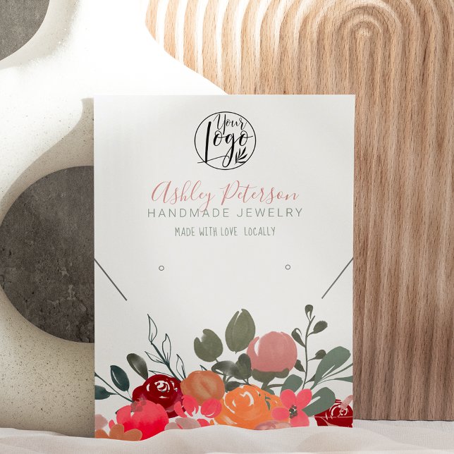 floral logo jewelry earring necklace Qr code boho Business Card (Creator Uploaded)