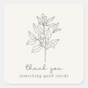 Floral logo, thank you, milk white square sticker