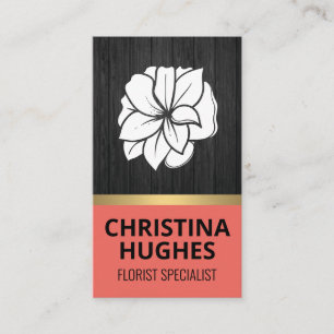 Floral Logo Wooden Background Business Card