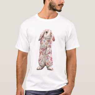 Floral Lop Eared Bunny Illustration Men T-Shirt