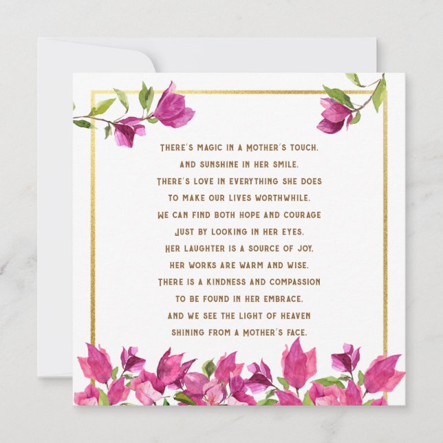 Floral Loss of Mother Mom Poem Flat Sympathy Card (Front)
