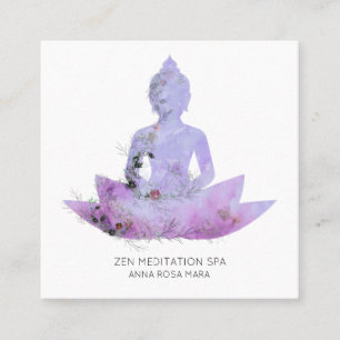 *~* Floral Lotus Buddha Meditation QR  AP33 Purple Square Business Card