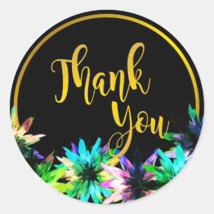 Floral Lotus Flower Gold Boarder Thank You Classic Round Sticker