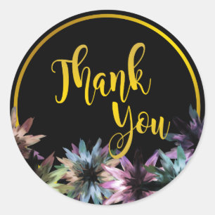 Floral Lotus Flower Gold Boarder Thank You Classic Round Sticker