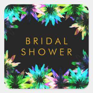 Floral Lotus Flower Watercolor Bridal Shower Square Sticker