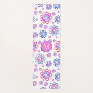Floral Lotus Monogram Pink Blue Green Pattern Yoga Mat