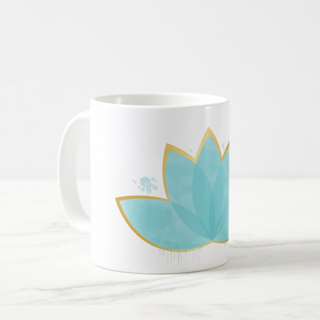 Floral Lotus Seafoam Blue & Faux Gold Coffee Mug (Front Left)