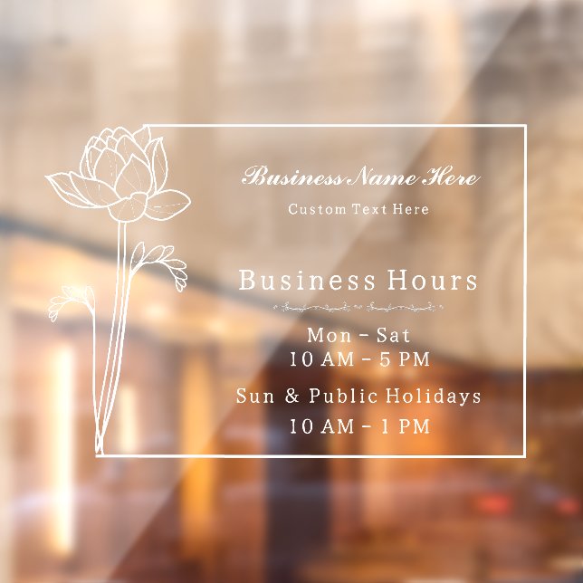 Floral Lotus Simple Elegant Business Open Hours Window Cling (Sheet 2)