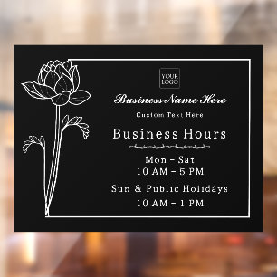 Floral Lotus Simple Elegant Business Open Hours Window Cling