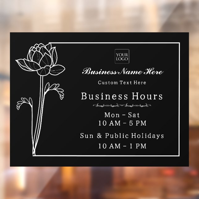 Floral Lotus Simple Elegant Business Open Hours Window Cling (Sheet 2)