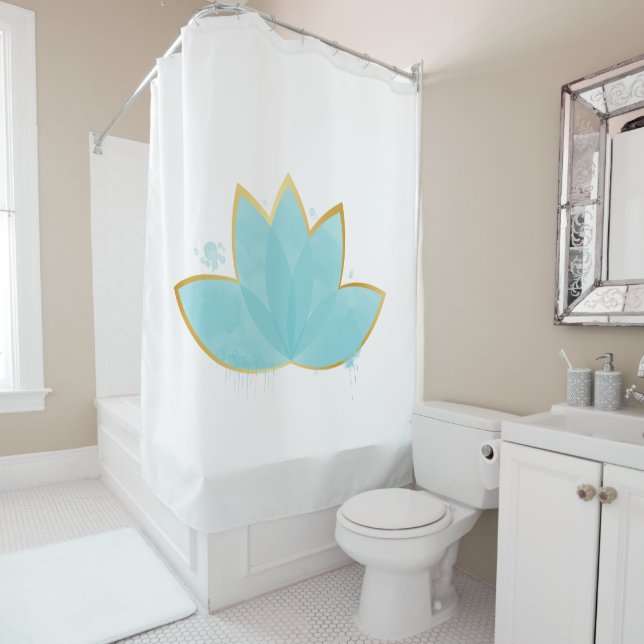 Floral Lotus Watercolor Seafoam Blue & Faux Gold (In Situ)