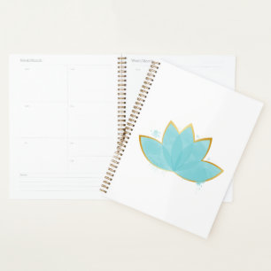 Floral Lotus Watercolor Seafoam Blue & Faux Gold Planner