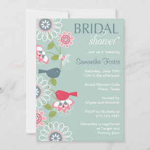 Floral Love Bird Bridal Shower Invitation
