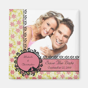 Floral Love Birds Photo Save The Date Magnet