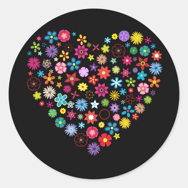 Floral Love Heart Classic Round Sticker (Front)