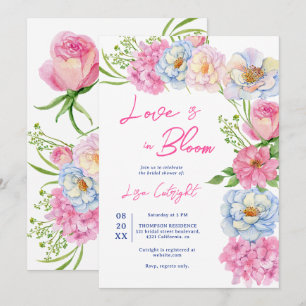 Floral Love in bloom pink summer bridal shower Invitation