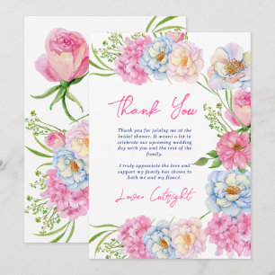 Floral Love in bloom pink summer bridal shower Thank You Card