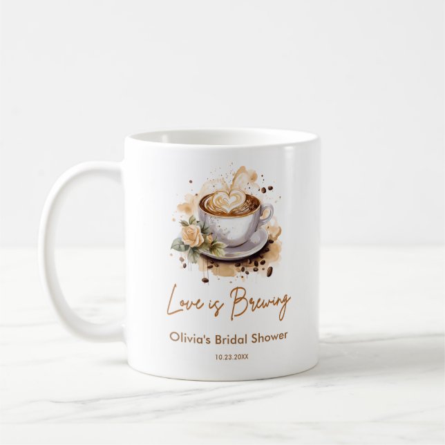 Floral Love is Brewing Brown Coffee Bridal Shower  Coffee Mug (Left)