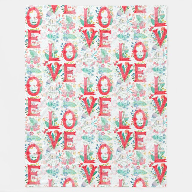 Floral Love Lettering - Seamless Pattern 1 Fleece Blanket (Front)