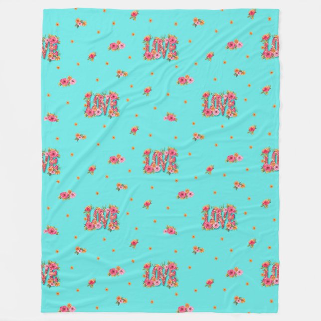 Floral Love Lettering - Seamless Pattern 5 Fleece Blanket (Front)