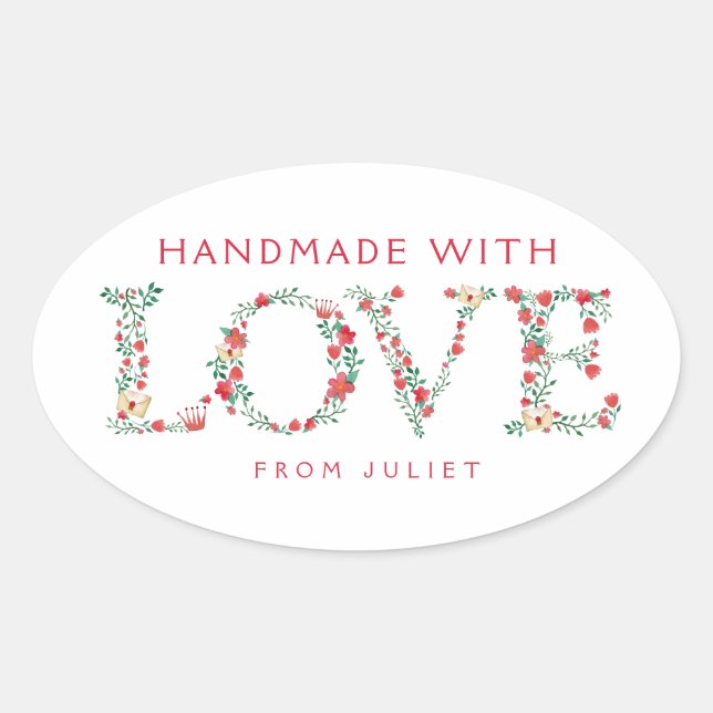 Floral LOVE Letters | Made with Love Oval Sticker (Front)