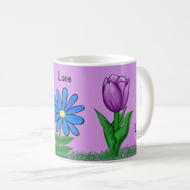 Floral Love Personalized Purple Mugs (Front Right)