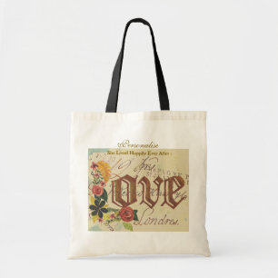 Floral Love Quote Vintage Pattern Gold Typography Tote Bag
