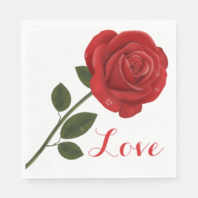 Floral Love Red Rose Flower - Wedding Party Napkin (Front)