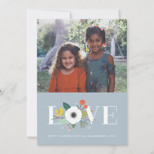 Floral Love Valentine's Day Card - Dusty Blue